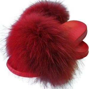 NEW Adorable Red Wine Fur Sandal Slippers